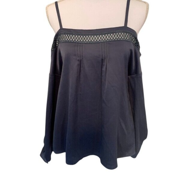 Adelyn Rae Navy Blue Spaghetti Strap Blouse Off-Shoulder Bell Sleeves Womens M - Picture 1 of 4